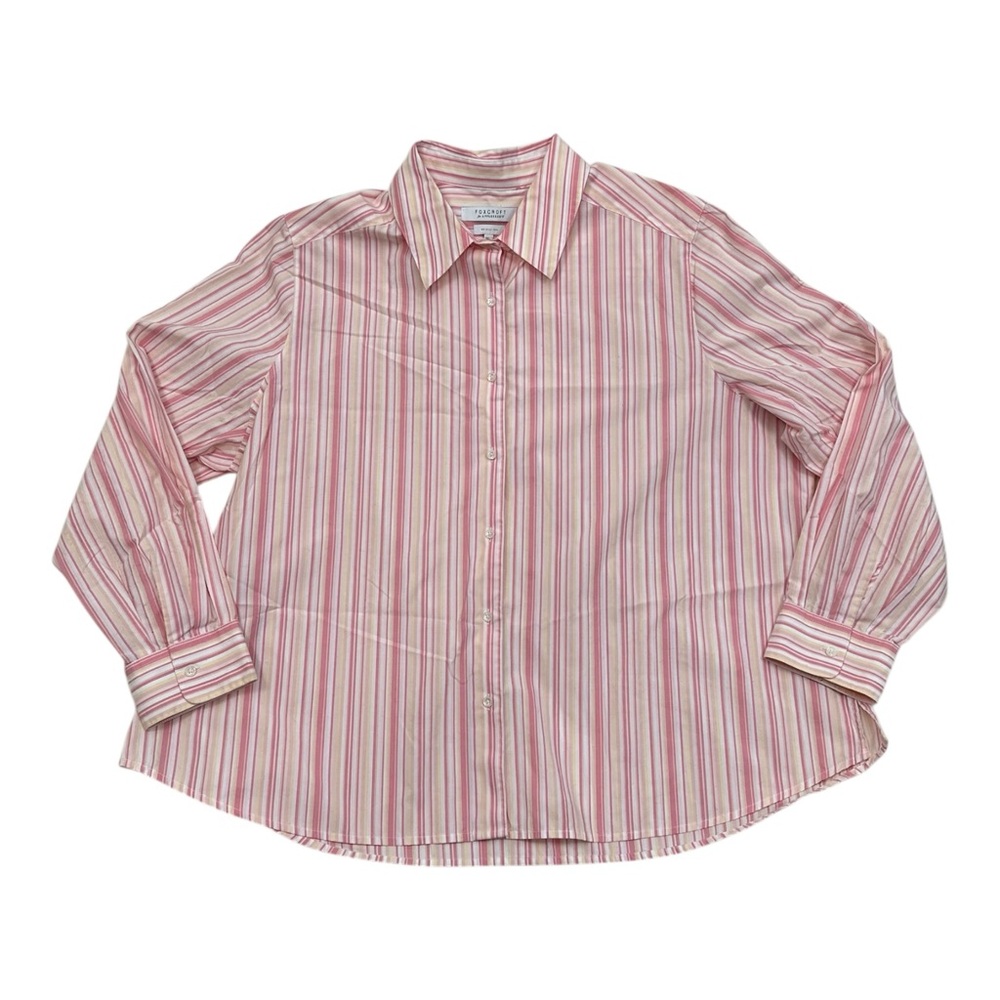 Foxcroft for Appleseed’s Pink Yellow White Stripe Button Down Shirt - Size 20W